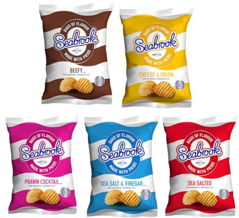 Seabrook Crinkle Crisps Custom Case Selection - Mixed Box of Flavoured British Potato Crisps - 24 Pack, Select Any 4 Flavours of Your Choosing & Receive 6 x 31.8g of Each Sellection