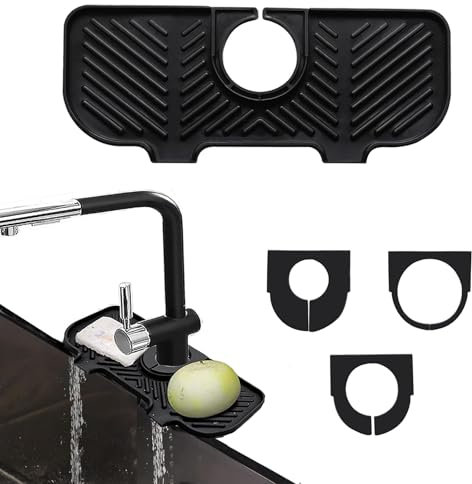 LZYDKH Wasserhahn Spritzschutz, Abtropfmatte Silikon Wasserfänger Matte Silikonmatte Waschbecken Spritzfänger Spüle für Küche und Badezimmer Arbeitsplatte Schützen(Schwarz)