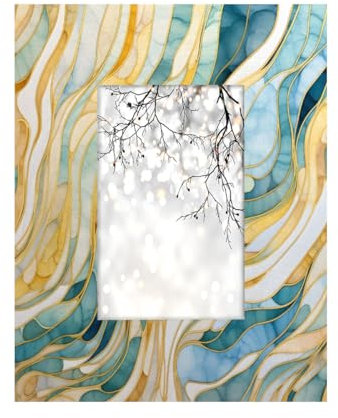 Marmor-Bilderrahmen, 10,2 x 15,2 cm, Türkis, Grün, Gold-Linie, Fotorahmen, Wanddekoration, Tischdekoration, Bilderrahmen mit Ständer zum Aufhängen