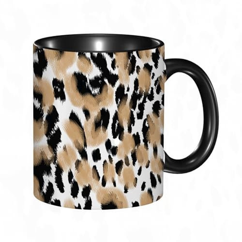 EKLMPS Tazas de Café,Taza de Cerámica para Té y Café,330ml/11oz,Regalos original,Aniversarios,nupical,desayuno,Románticos,Fondo de textura de leopardo con estampado animal