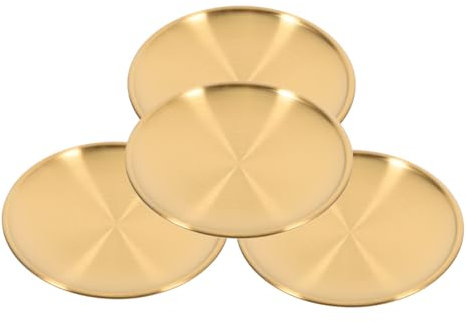 OKUMEYR 4stücke Edelstahl Servierteller Runde Metallplatte Für Snacks Pizza Bbq Unzerbrechliche Schalen Für Zuhause Camping Teiliges