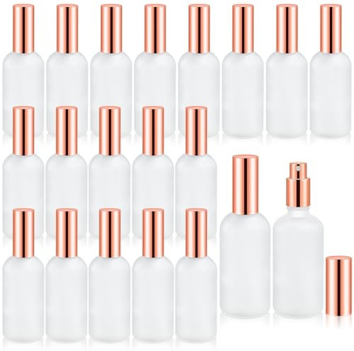 Kaxtde 20 Pack 100ml Empty Glass Spray Bottles, Frosted Perfume Atomiser Bulk, Small Travel Spray Bottle, Refillable Fine Mist Atomisers for Perfume, Essential Oil, Liquid Cosmetics (Rose Gold)