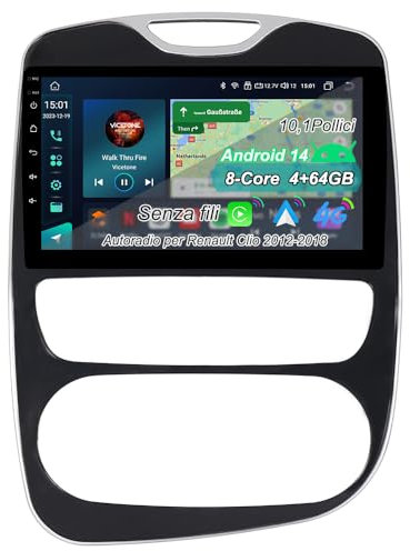 ACAVICA Radio de coche Android 14 de 4 + 64 GB para Renault Clio MK4 2012-2018 estéreo de 8 núcleos GPS Navi con CarPlay Android Auto Bluetooth 4G LTE WiFi (8 núcleos, 4 + 64 GB)