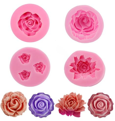 TEOZBLU 4 Pezzi Stampi Per Candele, Stampi In Silicone Per Candele, Candele Rose Fiore Silicone Stampo Per Torte Al Cioccolato, Caramelle, Candele, Sapone, Ice Cube