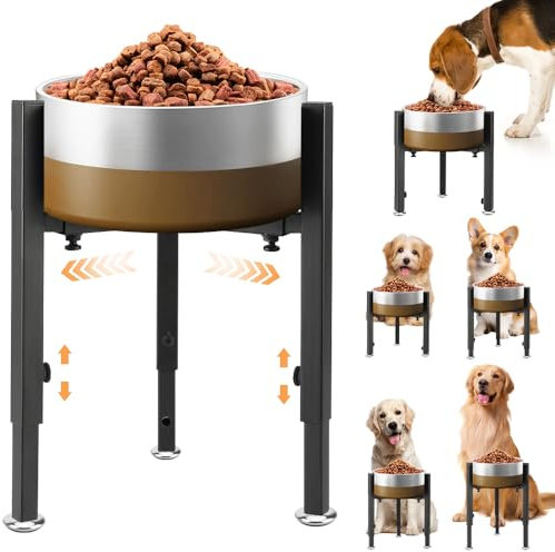 Elevated Dog Bowl Stand, Upgrade Metal Dog Feeder, 4 Adjustable Heights 7-10.6 and Width 5-10, Non-Slip and No Spill Raised Pet Bow Holder for Small, Medium and Large Dogs Indoor Outdoor