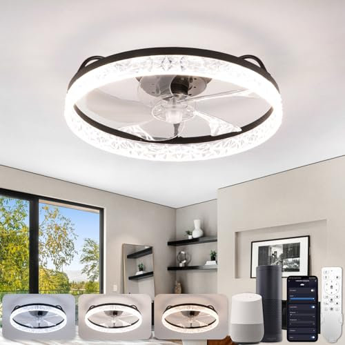 Modern Smart Ceiling Fan with Lights Compatible with Alexa and Google Remote Controlled Dimmable 6 Speeds Reversible 5 Blades Black Stylish and Convenient