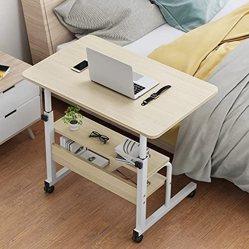 Höhenverstellbarer Laptop-Schreibtisch mit Rollen, mobiler Rolltisch, Arbeitszimmer, Schreibtisch für Arbeitsplatz, kleiner tragbarer Kaffee-Beistelltisch für Bett, Sofa (Beige)