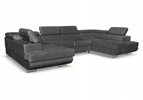 Family Meble Ecksofa, Modell Bosso Big, Schlaffunktion, Freistehendes, Ausklappbares, Behälter für Bettwäsche, Strapazierfähiges Material, Schmutzabweisend, für Wohnzimmer, Schlafzimmer, Grau