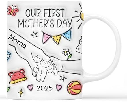 Cadeau Plus Mug Personnalisé Prénom - Our First Mother's Day - Cadeau maman personnalisé, tasse personnalisable maman, mug personnalisé fete des meres (Modèle #2)