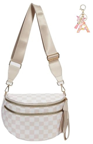 Karierte Crossbody-Tasche for Frauen Karierte Bum-Geldbeutel Fashion Checkerboard Fanny Pack(Beige)