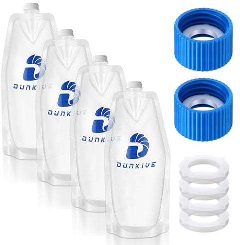 Dunkive 1L Collapsible Water Filter Bag and Coupling Kit | Compatible with 28mm External Thread Filters, Foldable Backpacking Bottle for Travel Hiking and Camping