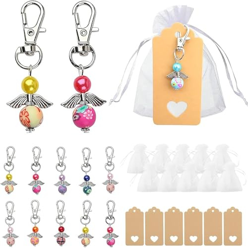 Mailfull 20 Pcs Llavero Ángel de la Guarda con Etiquetas de Papel Kraft y Bolsas de Organza Regalos Bautizo para Invitados Cumpleaños Regalos de Comunión Fiestas Bodas
