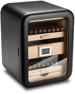 CIGARLOONG Zigarrenhumidor-Schrank aus Zedernholz, 4 Ebenen, großes Fassungsvermögen, Schrank für 110 Zigarren, inklusive Befeuchter und Hygrometer, luxuriöses Geschenk für Zigarrenliebhaber (Schwarz)