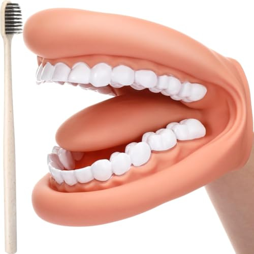 Nihcora 1Pcs Mouth Puppet with Tongue Teeth Mouth Hand Puppet Dental Mouth Model with Toothbrush for Boy Girl Educational Tool