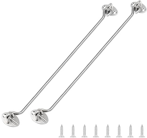 CHSEROK 2 Stück Sturmhaken mit Öse, 400mm Edelstahl Türriegel, Silber Verriegelungshaken, Tür Sturmhaken mit Ösen, mit 8 Schrauben, für Haus, Garten, Zaun