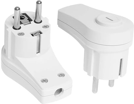 Zerlegbarer Winkelstecker mit Schalter, beleuchtet, Uni-Schuko 2-polig mit Schutzkontakt, weiß