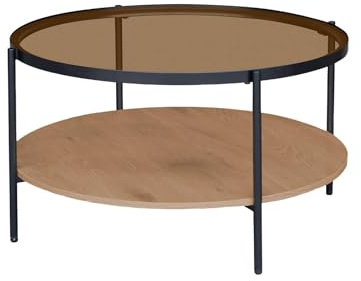 Alice's Garden sweeek - Table Basse Ronde Double Plateau Verre. décor Bois et métal - Smooky