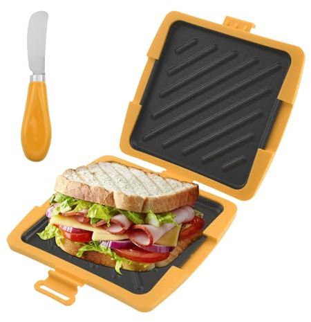 Sandwichmaker Mikrowelle Presse 3 Minuten-Grillpfanne für Warmes Frühstück für Sandwiches Paninis Ohne Toaster Antihaftbeschichtung für Büro Studentenwohnheim Reisen (Orange)