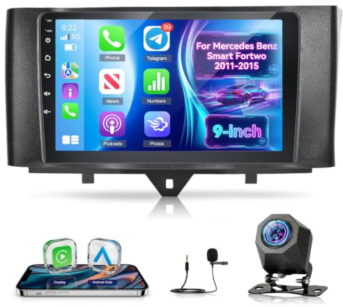 NHOPEEW Autoradio per Mercedes Benz Smart Fortwo 2011-2015 con Video Online | supporto wireless per CarPlay e Android Auto, comandi al volante, DSP, Mirror Link e telecamera di retromarcia