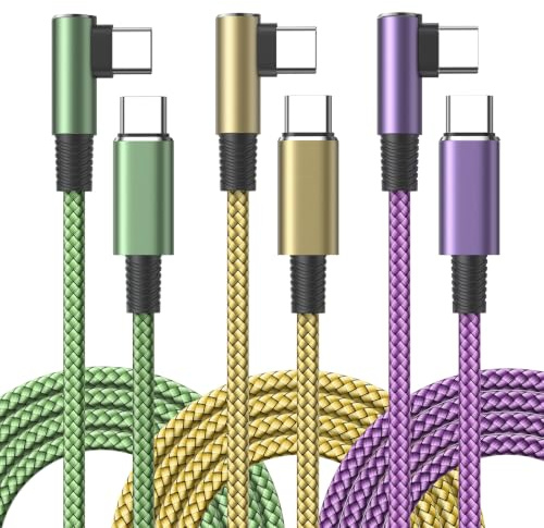 USB C to USB C Charger Cable, 2M 3Pack Type C to C Charger Cable Fast Charging Right Angle 90 Degree Lead Braided USB C Charger Cable for iPhone 17 16 15 Pro Max Samsung S25 S24 S23 A56 A16 Pixel iPad