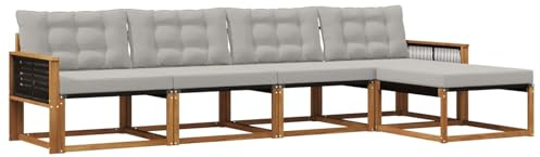 vidaXL Outdoor-Sofagarnitur mit Kissen 5 pcs Natürlich und Hellgrau, Garten, moderner, langlebiger Outdoor-Sofa, Sessel-Ecke, Lounge-Möbel, Terrasse Set