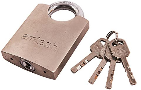 Amtech T1630 60mm Steel Padlock with 4 Keys, Security Padlock, Chrome Plated Hardened Steel Shackle, Precision Locking Mechanism