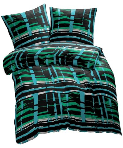 ETÉREA Microfaser Bettwäsche 140x200cm + 70x90cm - Ganzjahresbettwäsche Bettbezug Mance - Bettwäsche-Set mit Kissen 140x200cm Bettbezug + 70x90cm Kissenbezug Microfaser - OEKOTEX Made in Green - Grün