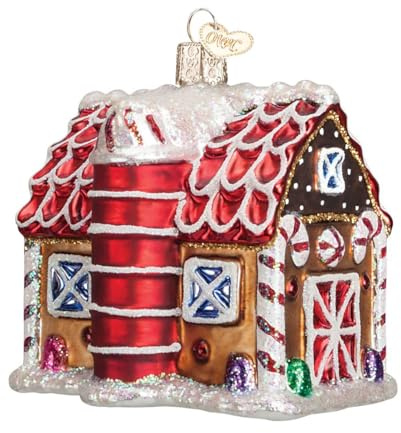 Old World Christmas Gingerbread Barn Glass Blown Ornament for Christmas Tree, Handcrafted Holiday Decoration, Gingerbread Collection