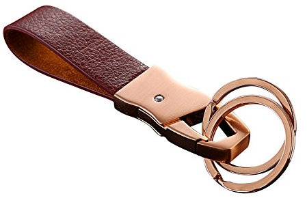 Cerbery® | Porte-clés élégant en cuir avec anneaux et boîte-cadeau | Keychain porte-clés porte-clés porte-clés voiture photo gravure anneau | Femmes Hommes | Cadeau (Or)