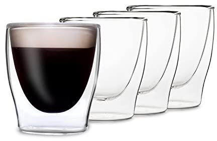 DUOS® Espressotassen Glas 4x80ml, Doppelwandige Gläser Latte Macchiato, Doppelwandige Kaffeegläser, Teegläser, Cappuccino Gläser, Eiskaffee Gläser Thermogläser doppelwandig, Latte Macchiato Gläser Set