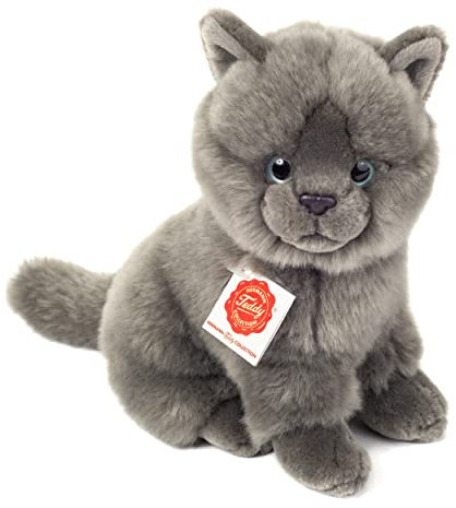 Teddy Hermann 91825 Kartäuser Katze sitzend 20 cm, Kuscheltier, Plüschtier mit recycelter Füllung
