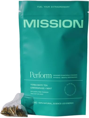 MISSION - Perform Tea - Yerba Mate Tea with Lemongrass & Mint - Sustained Energy & Performance - 30 Pyramid Tea Bags