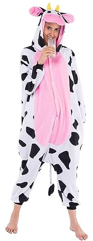 Spooktacular Creations Mucca Pigiama Intero Costume da Animale in Un Pezzo per Adulti Unisex (Brown, Large)