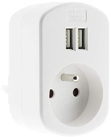 Prise 16A 2P+T + avec 2x ports USB 3.4A - Blanc