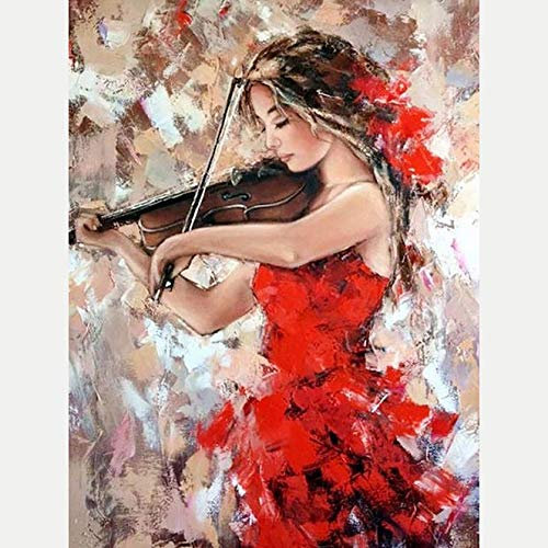 Bimkole DIY 5D Diamond Painting Zubehör Schönheit, Geige Frau Kunstmalerei Diamant Malerei Kit Voll Runde Bohrer Malen nach Zahlen Malerei Stickerei Kreuzstich Diamond Dekoration, (40x50 cm)
