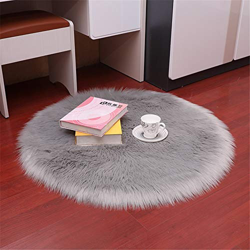 Nicole Knupfer Teppich Runden Faux Lammfell Schaffell,Lammfellimitat Teppich Kunstfell Dekofell Longhair Fell Nachahmung Wolle Bettvorleger Sofa Matte (Hellgrau,30 x 30cm)