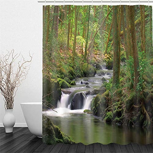Chickw1 Duschvorhang Wasserdicht Antischimmel, Duschvorhänge Polyester Waschbar Bad Vorhang mit 12 Duschvorhangringe - 3D Landschaft Motiv Badewanne Vorhang (200x240cm,Urwald Strom)