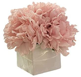 NAWEIDA Artificial Flowers with Vase, Pink Fake Peony Flowers Faux Flower Arrangements for Home Decor