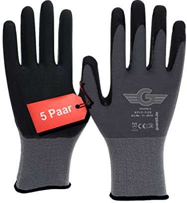 GUARD 5 - Nylonhandschuhe - 5 Paar Gr.11 - Nyloflex Arbeitshandschuhe - Damen & Herren - beschichtete Bauhandschuhe Arbeitshandschuhe Schutzhandschuhe Montagehandschuhe | EN 388