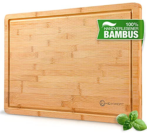 HEIMWERT Schneidebrett Holz Holzbrett Küche - besonders massiv und schnittfest - Premium Schneidbrett groß aus Bambus mit Saftrille Schneidebretter Brett Küchenbrett chopping board cutting board