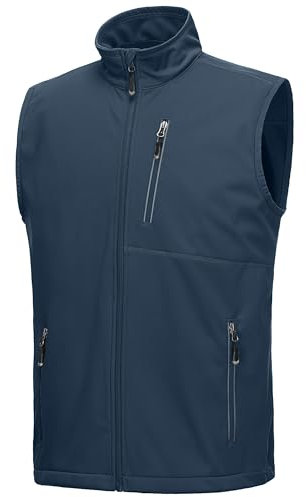 33,000ft Men's Lightweight Softshell Gilet, Windproof Waterproof Outerwear Vest Gilets Sleeveless Jacket for Cycling Running Hiking Golf Travel Midnight Blue L