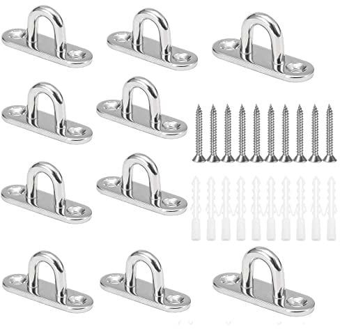 CYUaoao 10Pz Piastre per Occhielli in Acciaio Inox Placca Oculare Ganci M5 Gancio da Muro Piastra con Occhiello per Sedie Sospese Tenda da Sole con Viti e Tappo ad Espansione