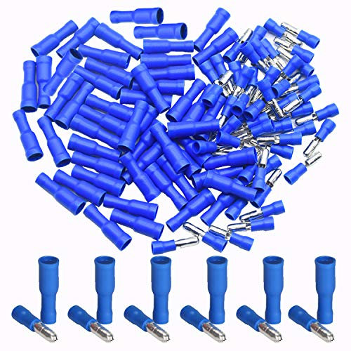 CEEYSEE Kabelschuhe x 100 -Rundstecker x50 / Rundsteckhülsen x50 Bullet Terminals- Isolierte PVC Quetschverbinder - für 1.5-2.5 mm² Kabel（Blau/DPZL)