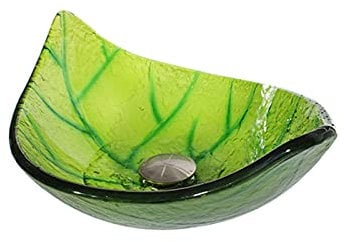 LWX Grüne Blattform Waschbecken, Poliert Gehärtetes Glas Badezimmer Waschbecken Waschbecken, Glas Schiff Aufsatzbecken,3 Accessories