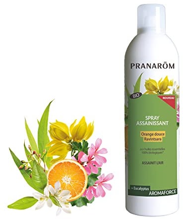 PRANARÔM - Aromaforce - Spray Assainissant Aux Huiles Essentielles Bio - Orange Douce Et Ravintsara - Assainit Et Purifie L'Air - 400 ml