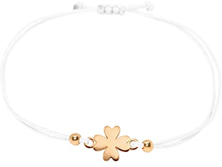 Selfmade Jewelry Armband Damen Kleeblatt Roségold Handgemachter Glücksbringer mit Klee Größenverstellbar Inkl. Geschenk-Verpackung (Rosegold - Weiß)