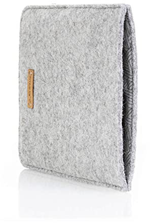 SmukBird - Hülle für Amazon Kindle Paperwhite 6 Zoll, 10. Generation 2018 | aus echtem Filz + Baumwolle | hellgrau | Design: Tracks