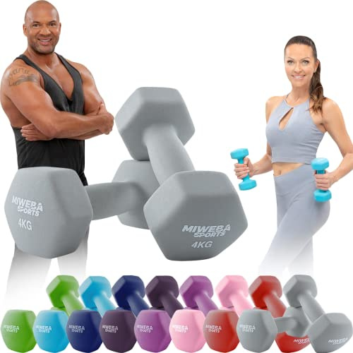 Miweba Sports Neopren Hantelset NKH100 | 0.5-10 kg (2X 4.0 kg, Grau)