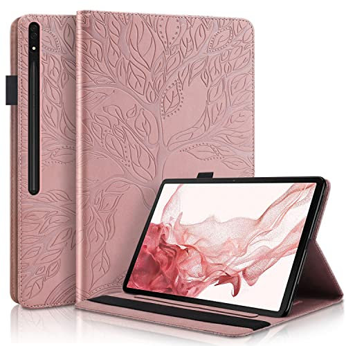 Succtopy Custodia Samsung Tab S8+/S7 FE/S7+,Cover Pelle PU Flip Portafoglio con Porta Penna per Samsung Tab S8 Plus,Custodia Protettiva con Slot Card Samsung Galaxy Tab S7 Plus/S7 FE/S8 Plus,Oro Rosa