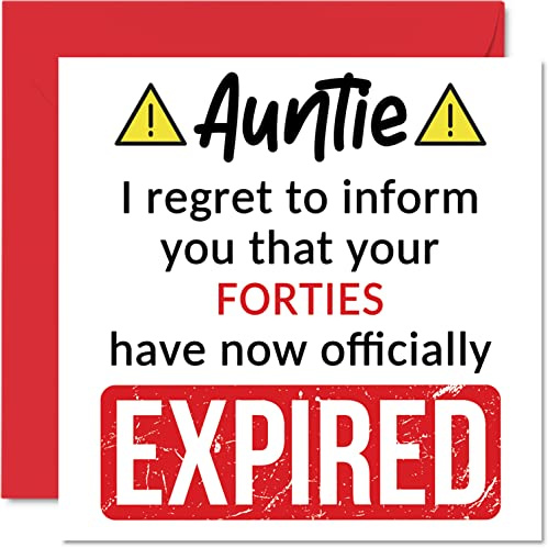 Funny 50th Birthday Cards for Auntie, Your Forties Have Expired | Happy Birthday Card for Aunt Auntie Aunty from Nephew Niece, 145mm Banter Joke Humour Bday Greeting Cards Gift